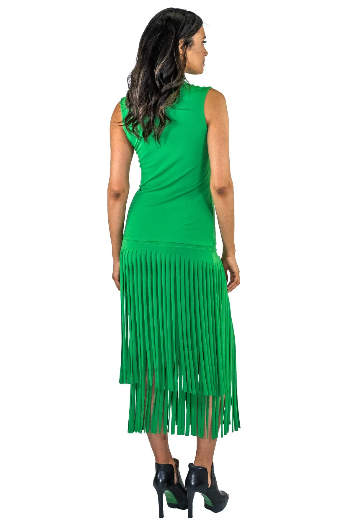 Elastic Waist Layered Calf Length Fringe Skirt