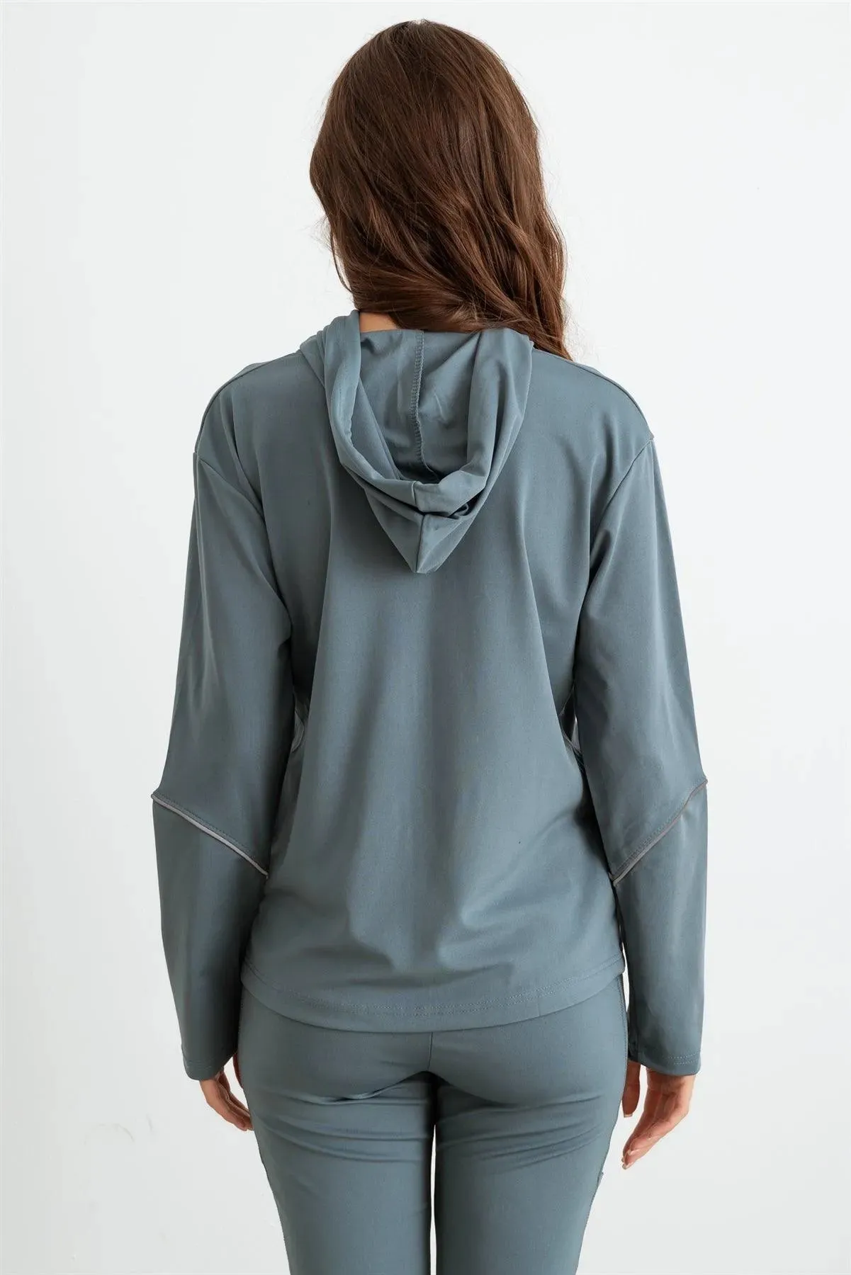 Green Hooded Zip-Up Jacket Luon & Two Pocket Leggings Set /3-3
