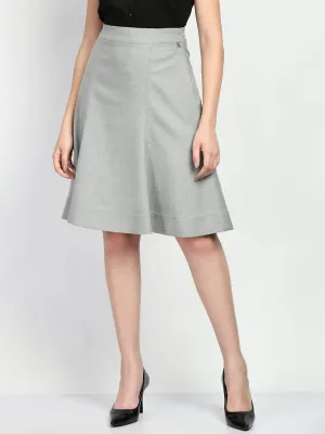 Grey Cotton Blend Decisiveness Checked A-Line Skirt