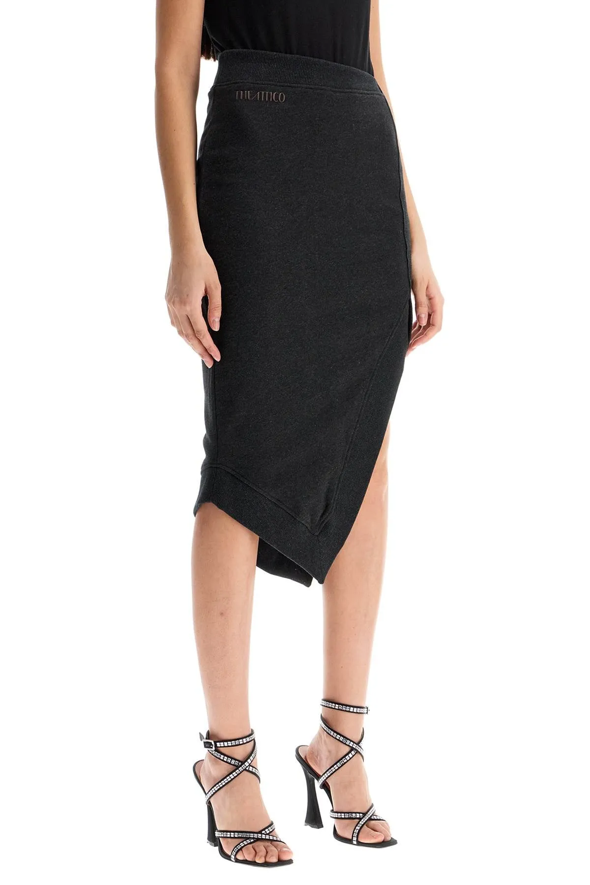 high-waisted asymmetrical midi skirt in faded black cotton 250WCS00263JJF007AA BLACK FADE/BROWN