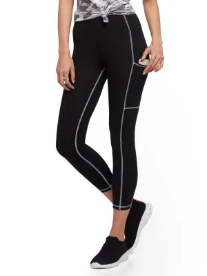 High-Waisted Capri Pocket Legging -  Black