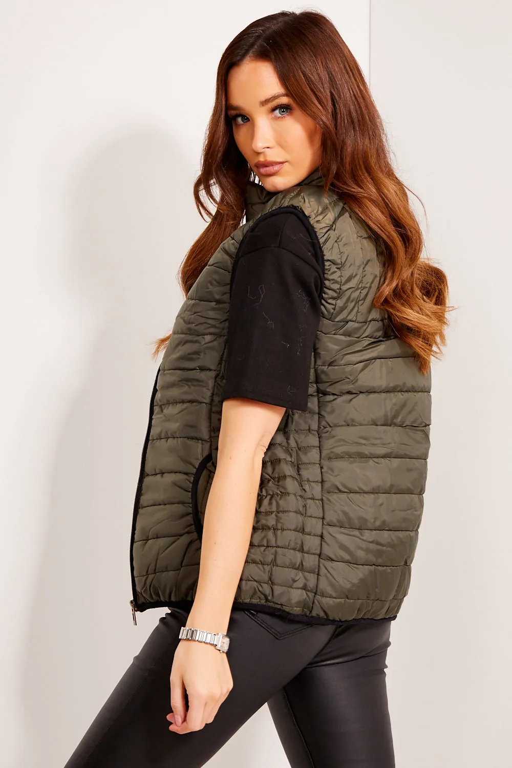 Khaki Padded Zip Up Gilet