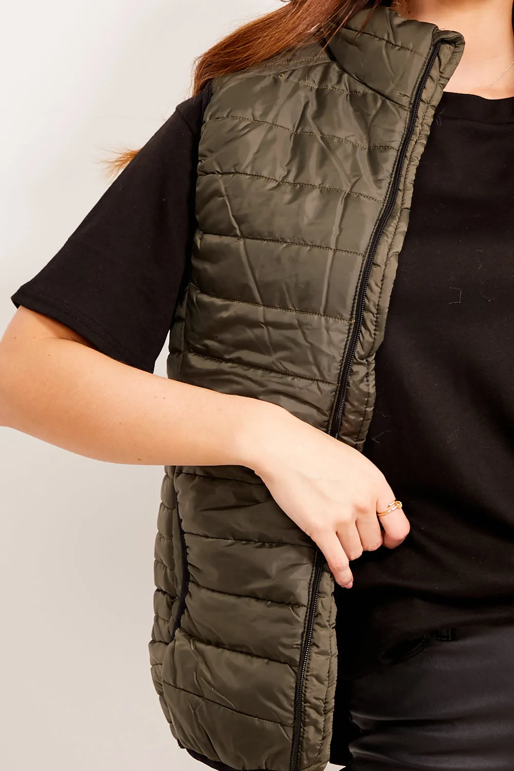 Khaki Padded Zip Up Gilet