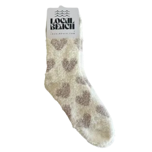 Local Beach Love Collection Heart Cozy Socks - SAND/CREAM