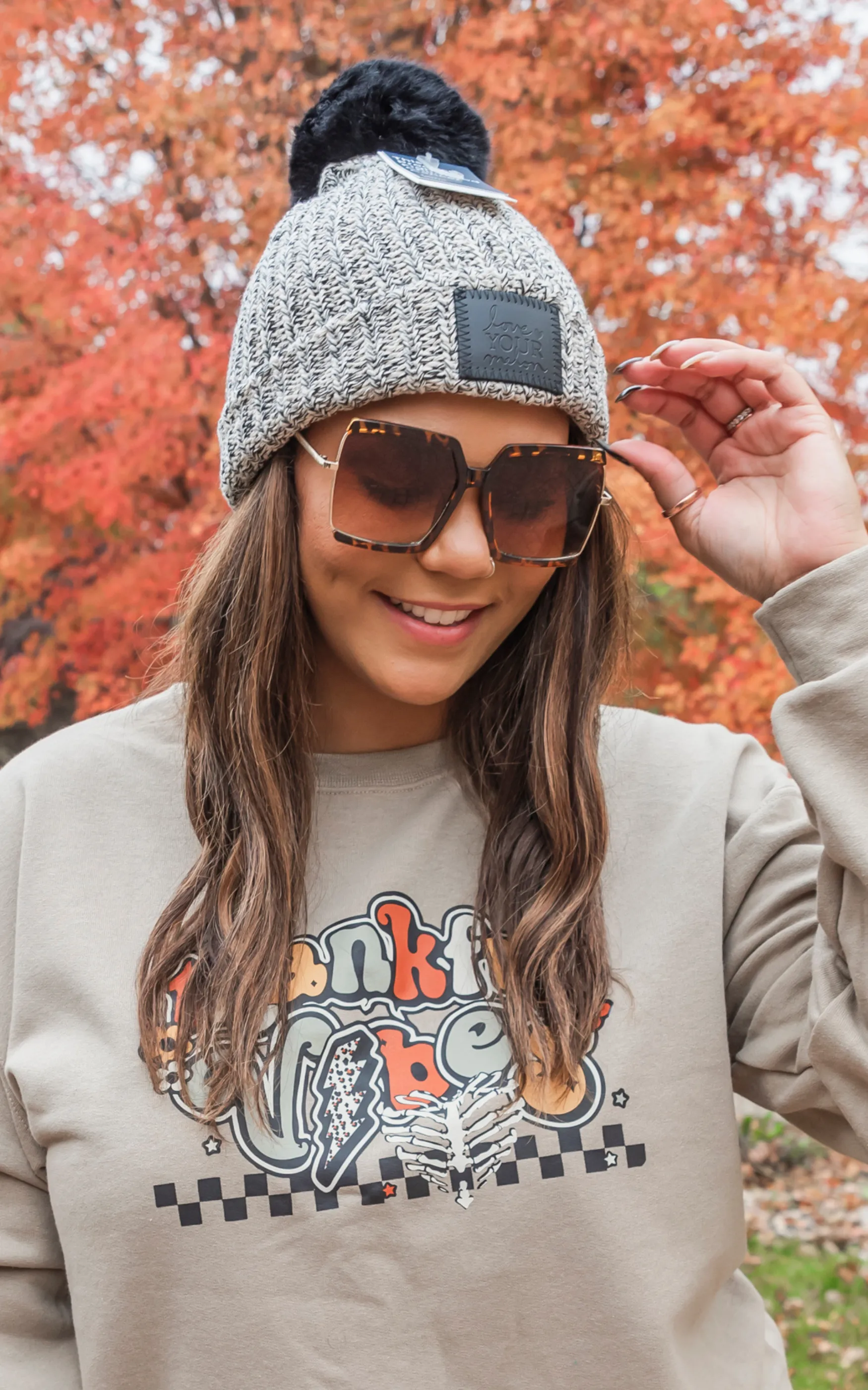Love Your Melon Black Speckled Monochrome Pom Beanie