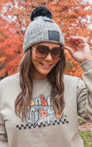 Love Your Melon Black Speckled Monochrome Pom Beanie