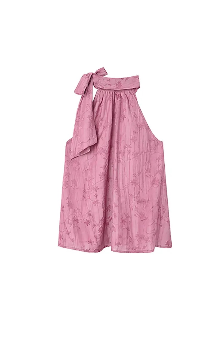 Lyocell Jacquard Halter Neck Top with Bow