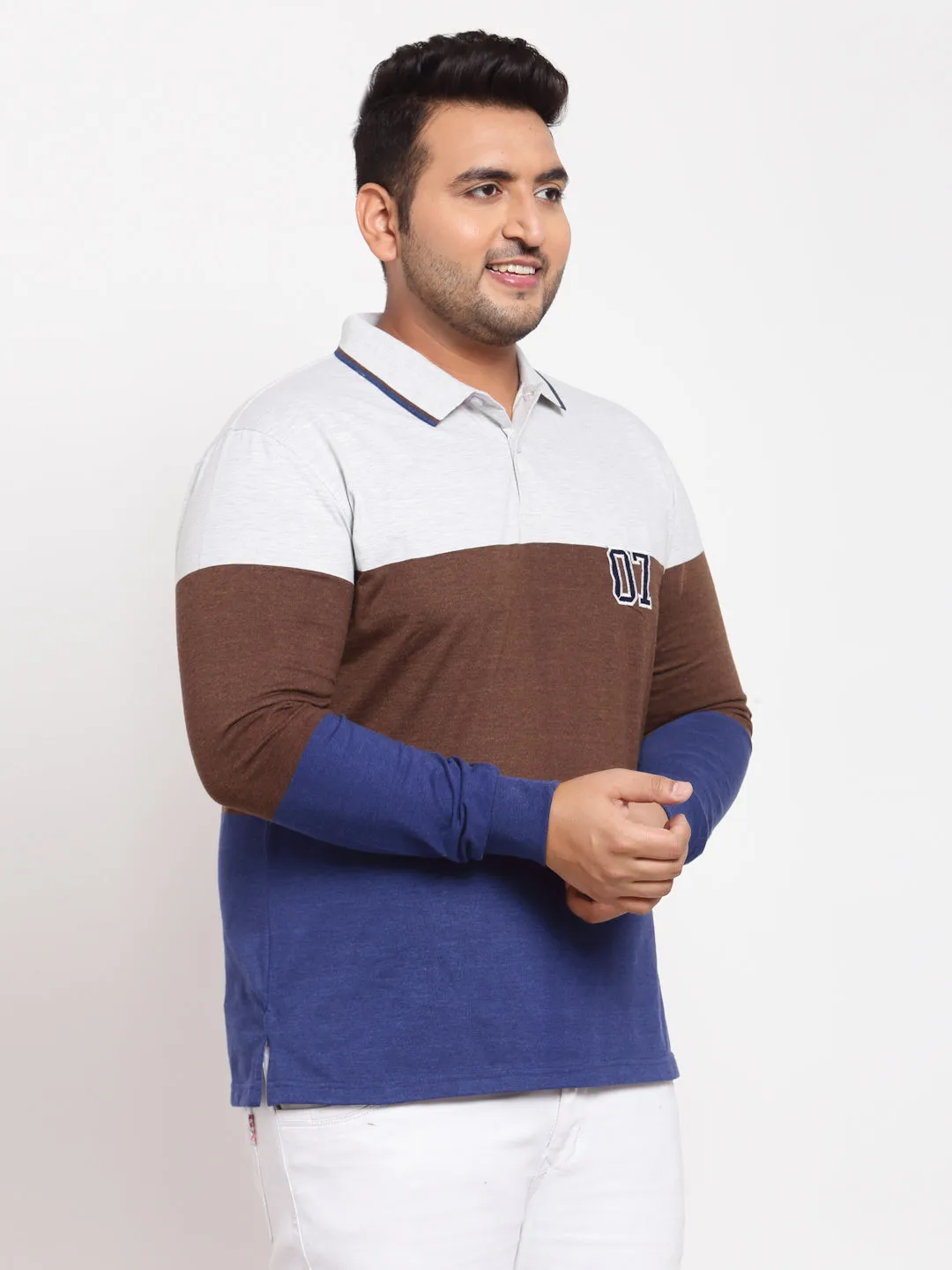 Men Multicoloured Colourblocked Polo Collar Applique T-shirt