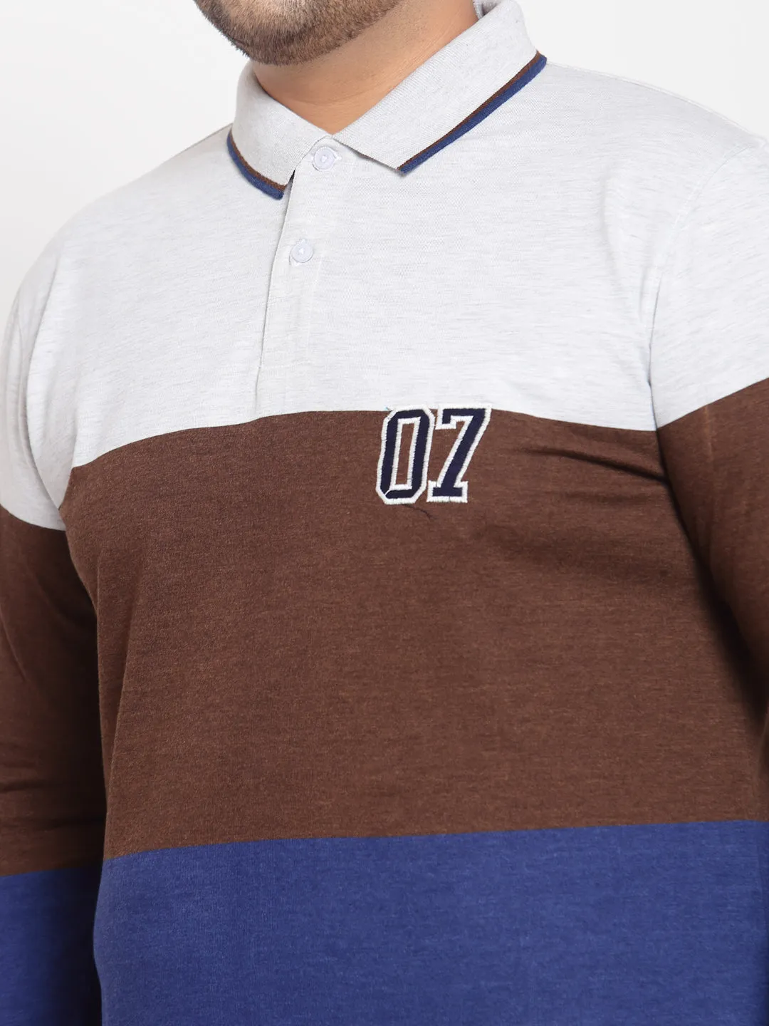 Men Multicoloured Colourblocked Polo Collar Applique T-shirt