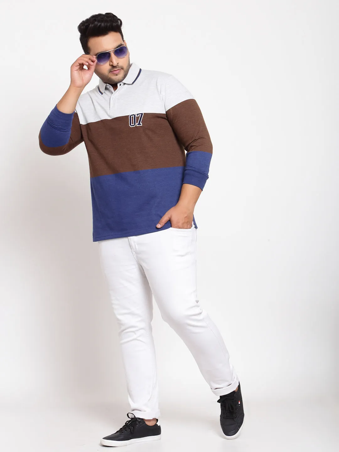 Men Multicoloured Colourblocked Polo Collar Applique T-shirt
