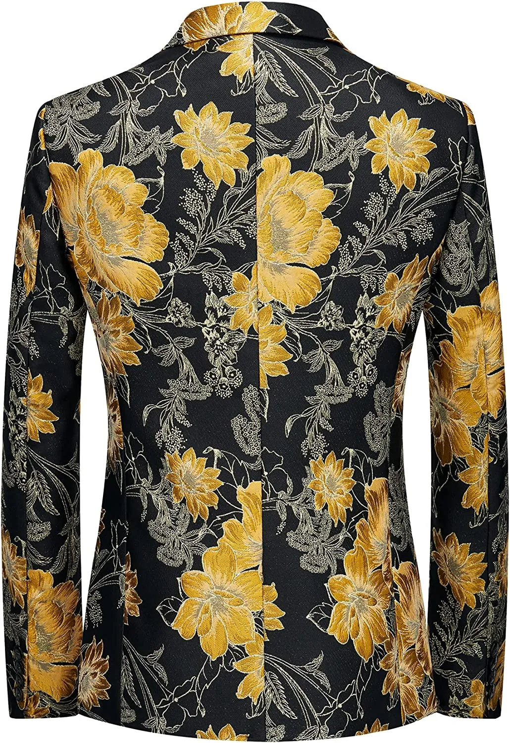 Men's Black Yellow Gold Slim-Fitting Elegant Tuxedo Jacket Party Blazer
