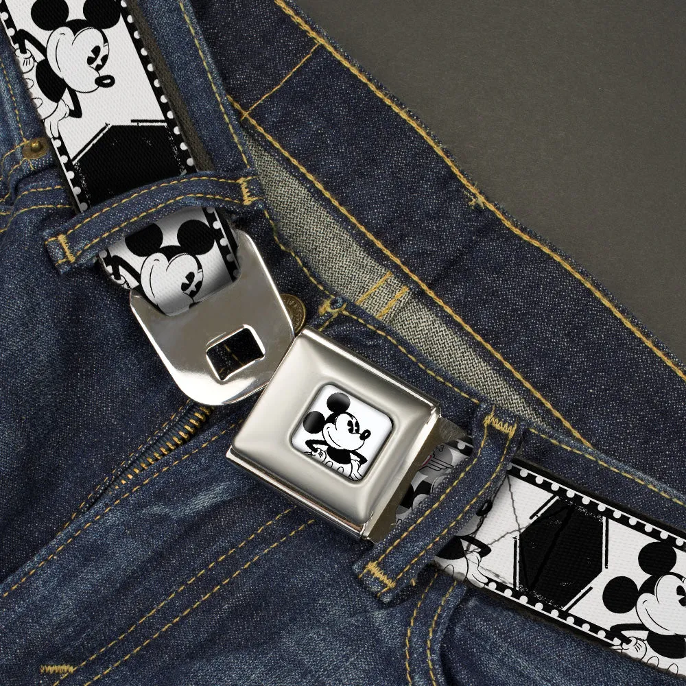 Mickey Standing Full Color White Black Seatbelt Belt - Mickey Standing Pose Film Strip White/Black Webbing