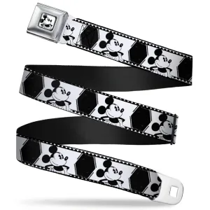 Mickey Standing Full Color White Black Seatbelt Belt - Mickey Standing Pose Film Strip White/Black Webbing