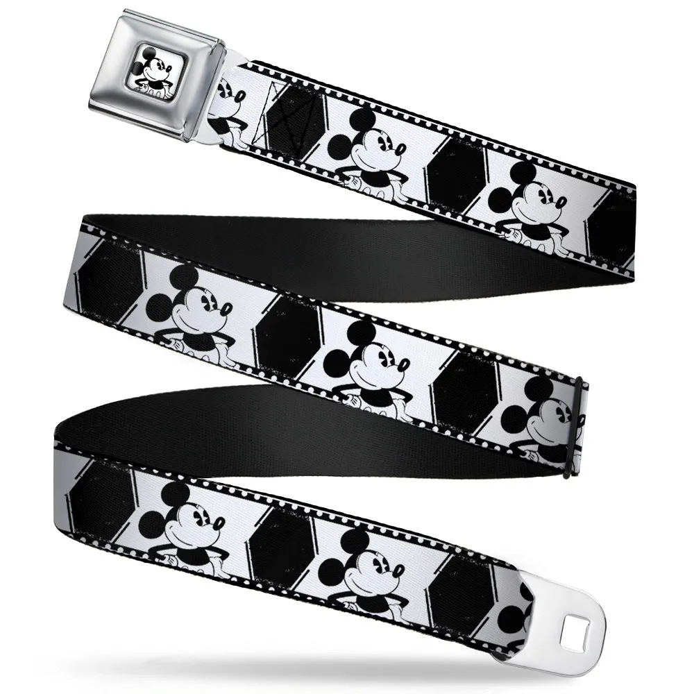 Mickey Standing Full Color White Black Seatbelt Belt - Mickey Standing Pose Film Strip White/Black Webbing