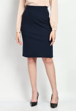 Navy Blue Leadership Solid Stretch Pencil Skirt