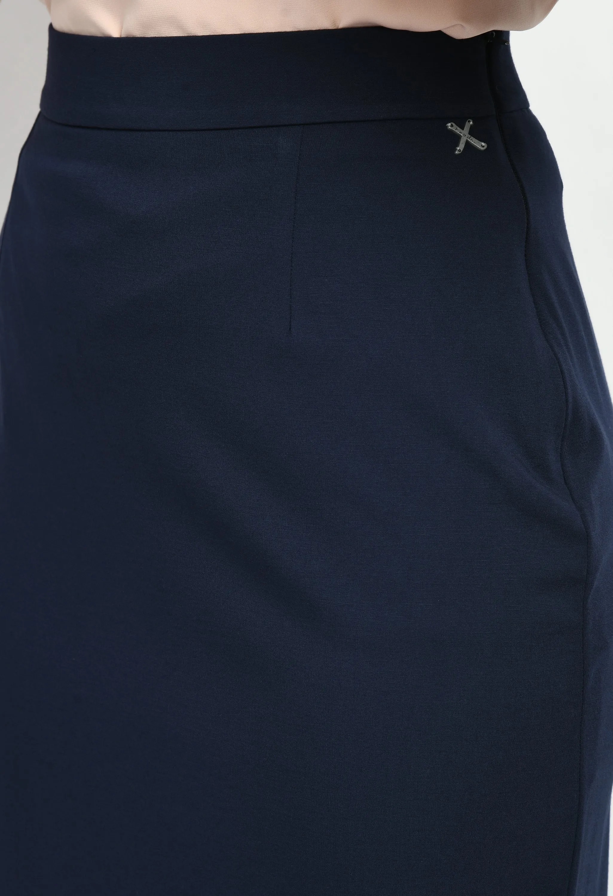 Navy Blue Leadership Solid Stretch Pencil Skirt