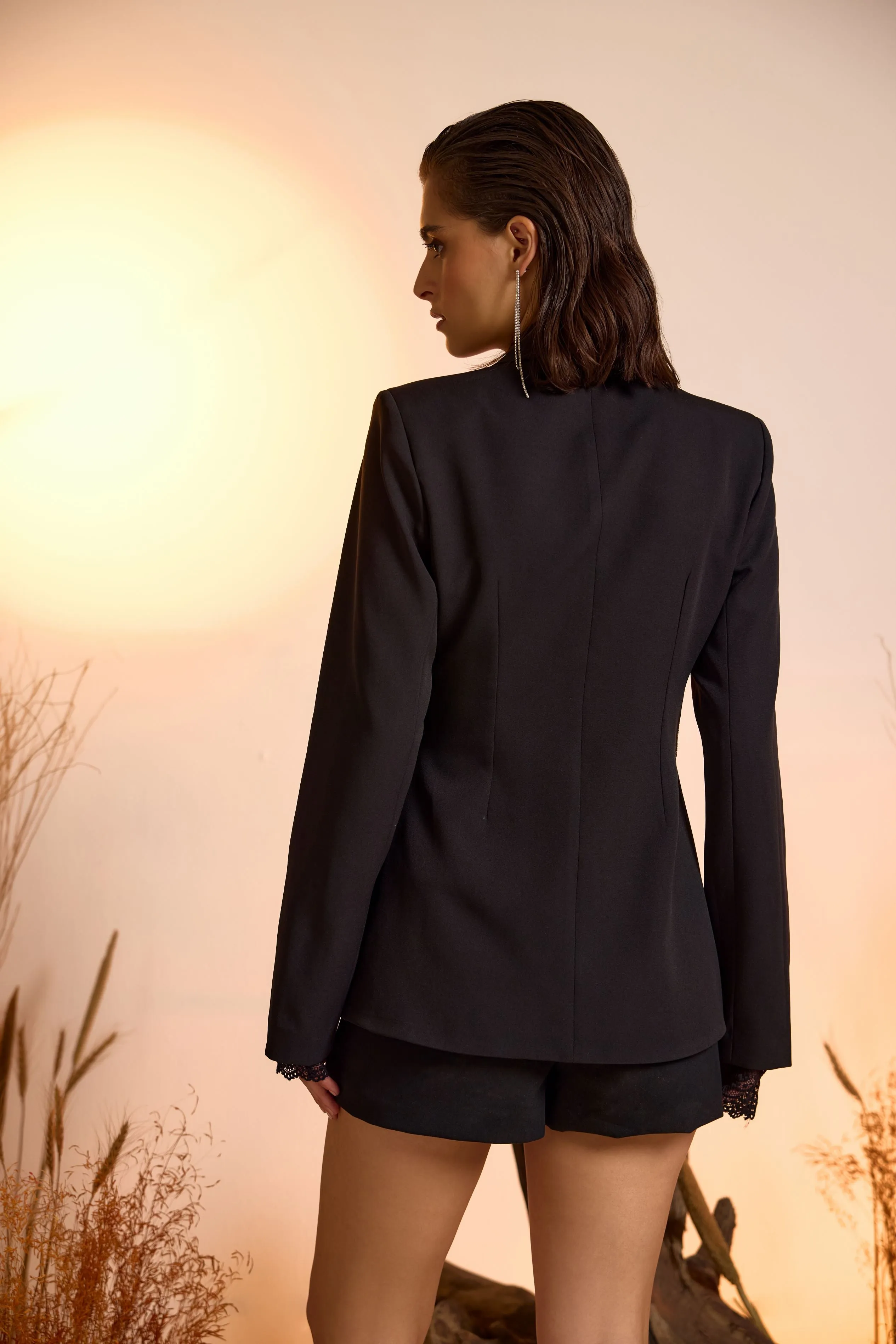 Rhinestone Chain Detailed Cut-out Blazer