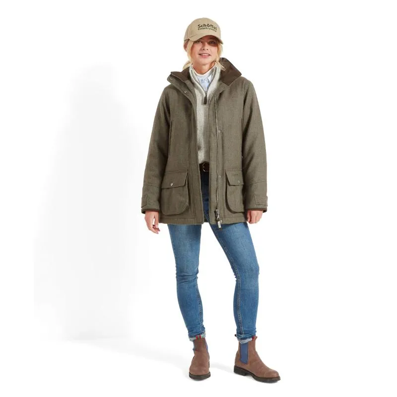 Schoffel Ptarmigan GORE-TEX Ladies Tweed Waterproof Coat - Loden Green Herringbone Tweed