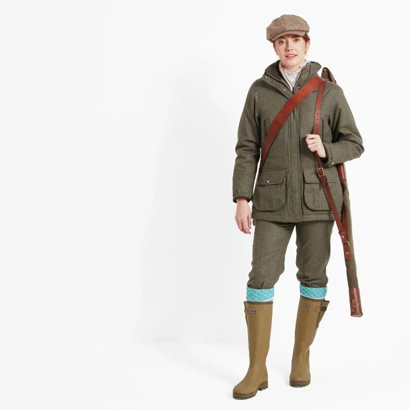 Schoffel Ptarmigan GORE-TEX Ladies Tweed Waterproof Coat - Loden Green Herringbone Tweed