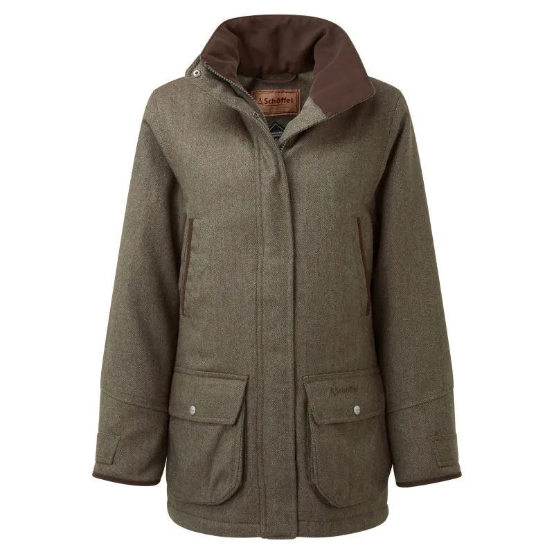 Schoffel Ptarmigan GORE-TEX Ladies Tweed Waterproof Coat - Loden Green Herringbone Tweed