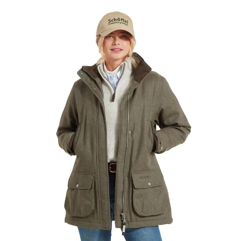 Schoffel Ptarmigan GORE-TEX Ladies Tweed Waterproof Coat - Loden Green Herringbone Tweed
