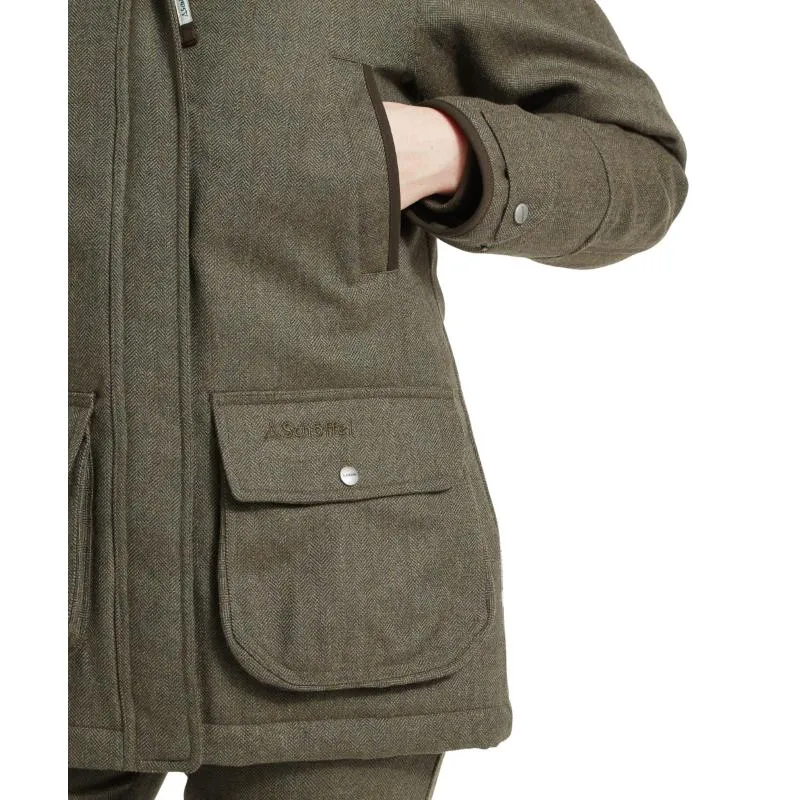 Schoffel Ptarmigan GORE-TEX Ladies Tweed Waterproof Coat - Loden Green Herringbone Tweed