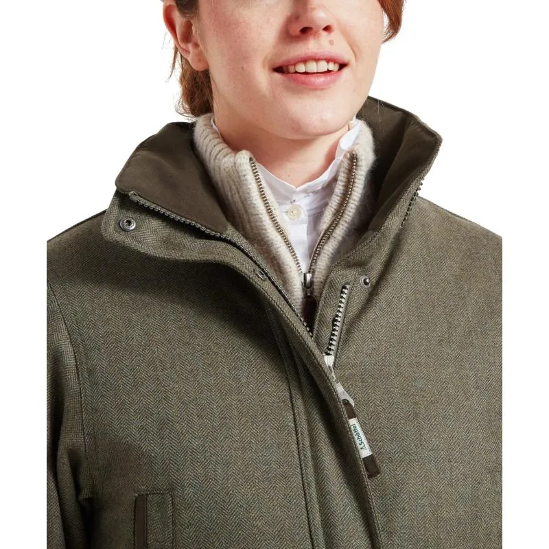 Schoffel Ptarmigan GORE-TEX Ladies Tweed Waterproof Coat - Loden Green Herringbone Tweed