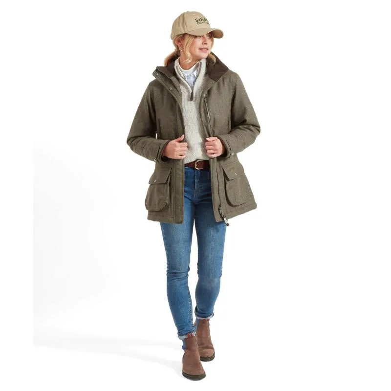 Schoffel Ptarmigan GORE-TEX Ladies Tweed Waterproof Coat - Loden Green Herringbone Tweed