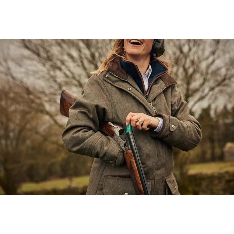 Schoffel Ptarmigan GORE-TEX Ladies Tweed Waterproof Coat - Loden Green Herringbone Tweed