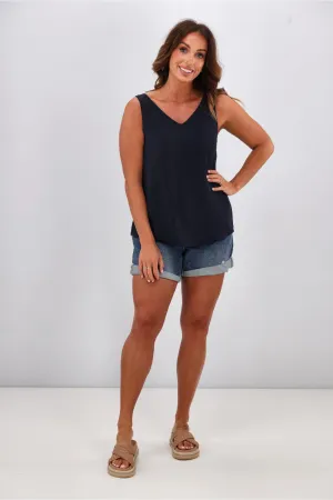 Shine On Label Amelia V Neck Cami  Navy