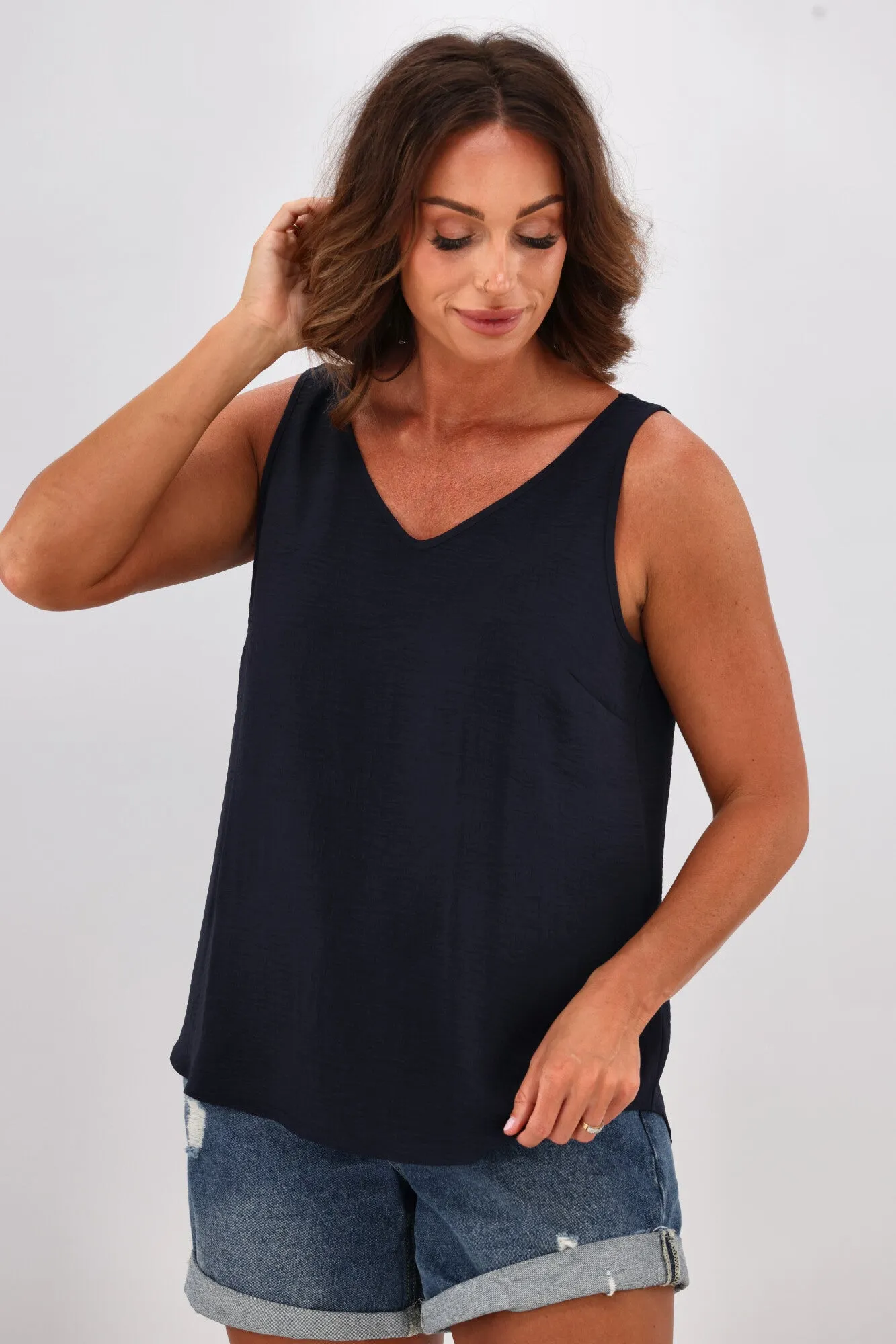 Shine On Label Amelia V Neck Cami  Navy