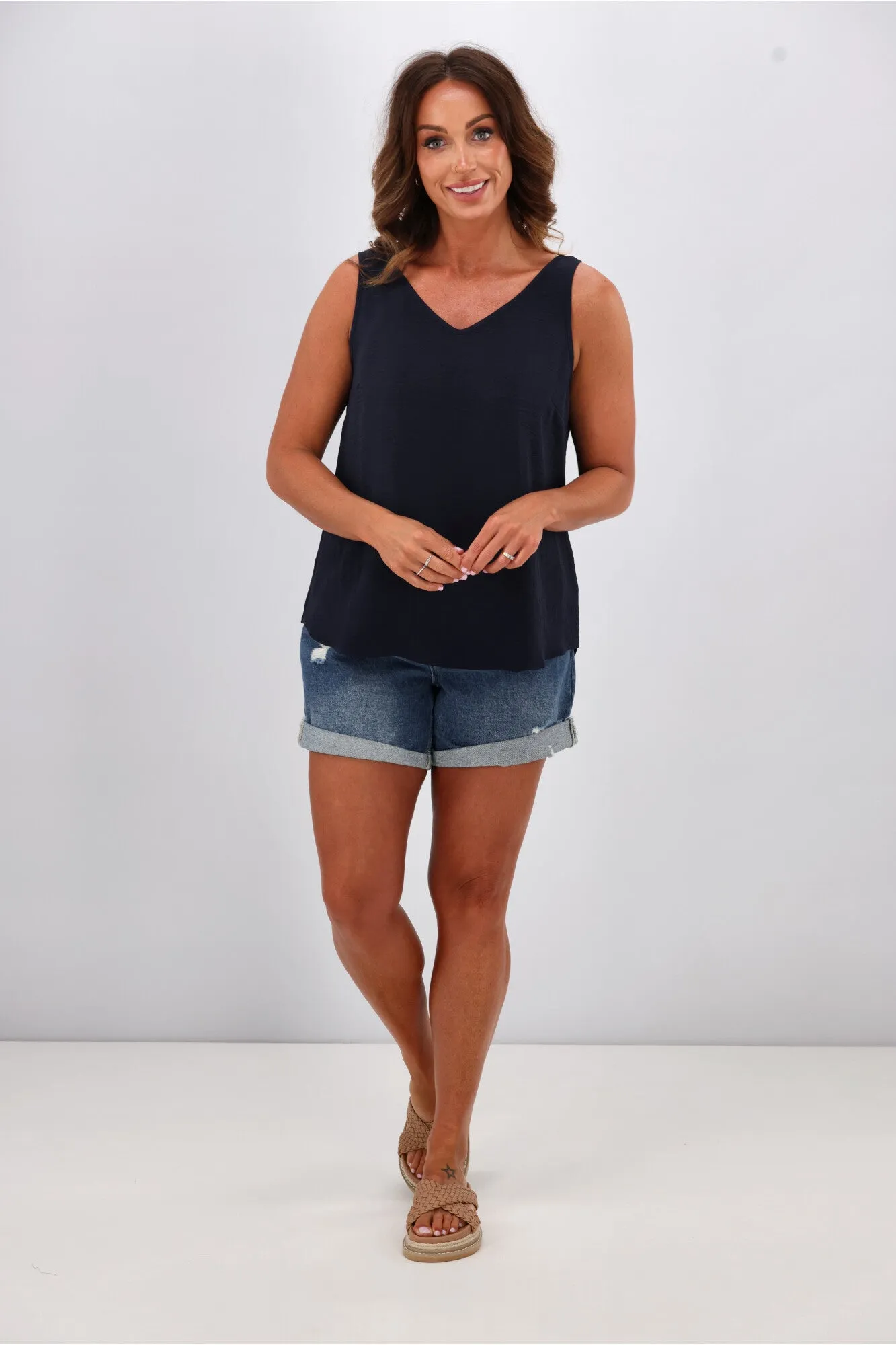 Shine On Label Amelia V Neck Cami  Navy