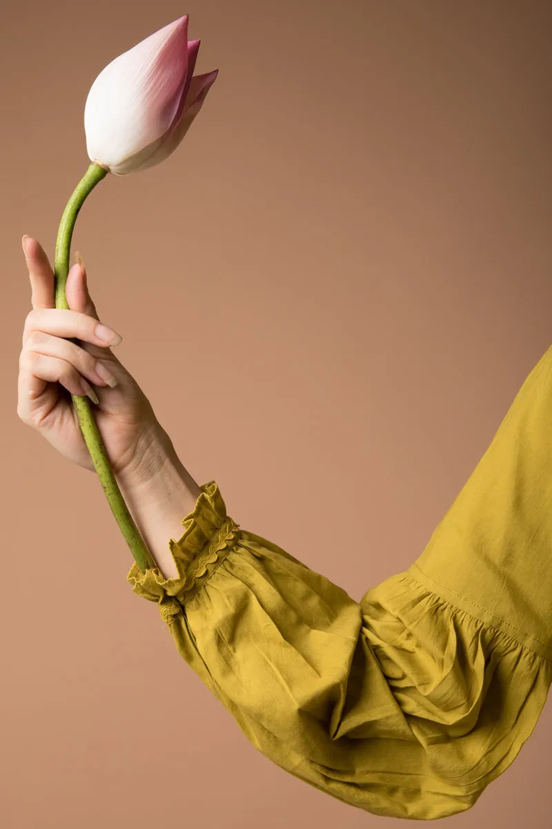 Shirt with puff sleeves in Ochre Yellow cotton