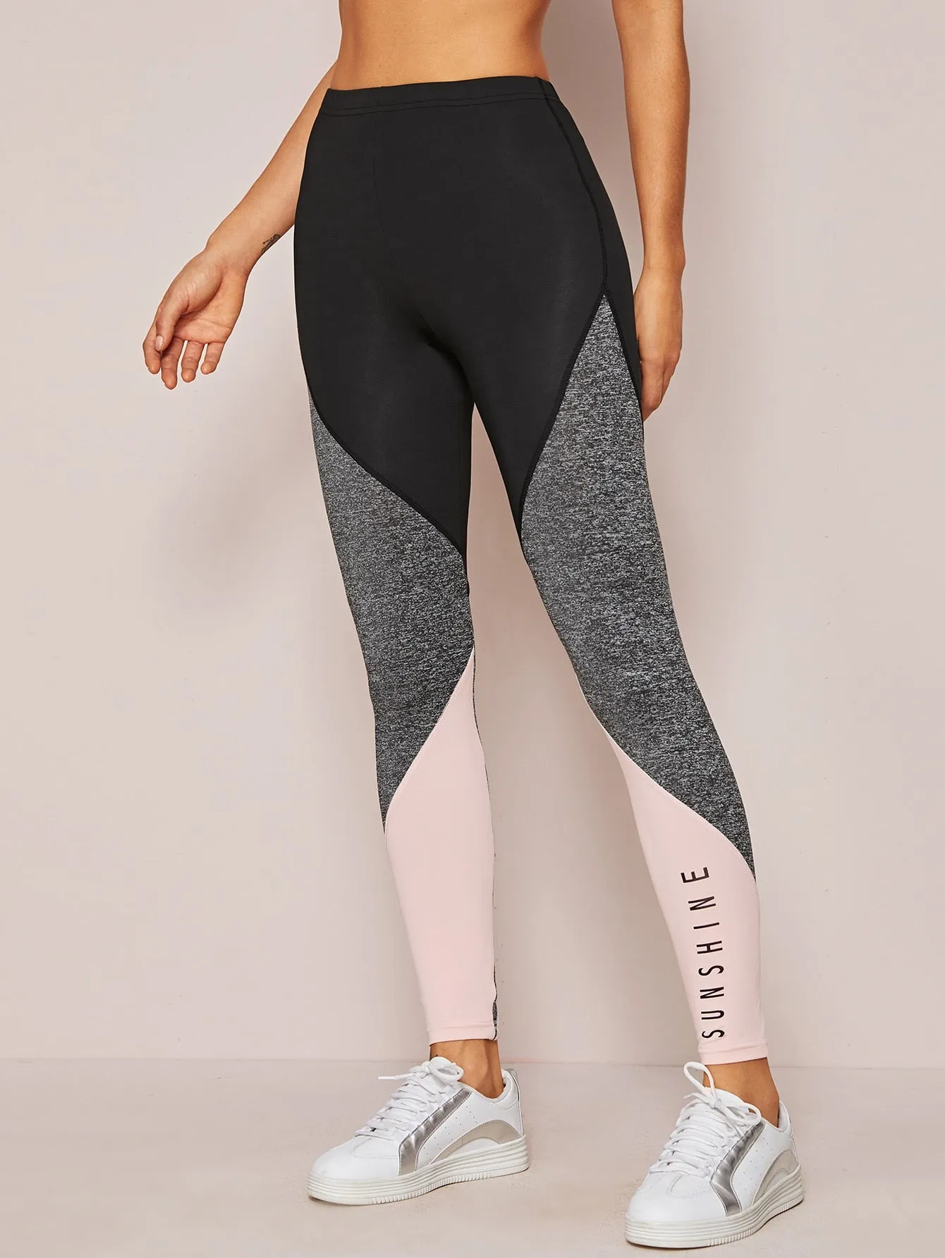 Sporty Colorblock Cropped Women Leggings