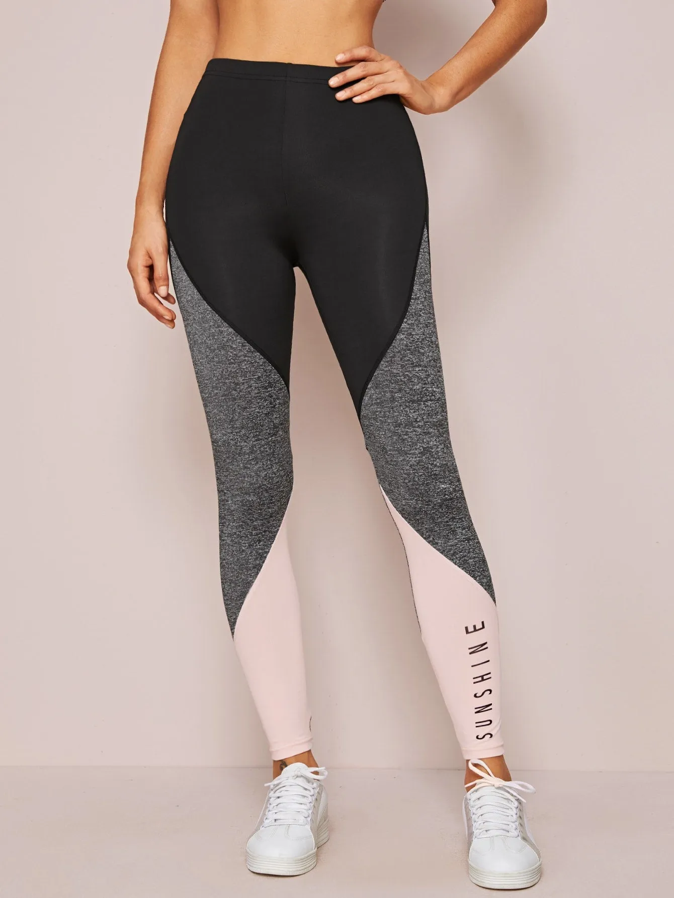 Sporty Colorblock Cropped Women Leggings