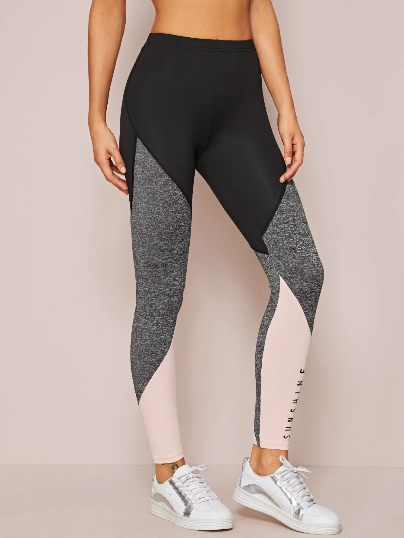 Sporty Colorblock Cropped Women Leggings