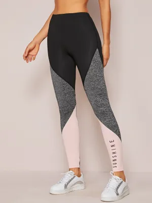 Sporty Colorblock Cropped Women Leggings