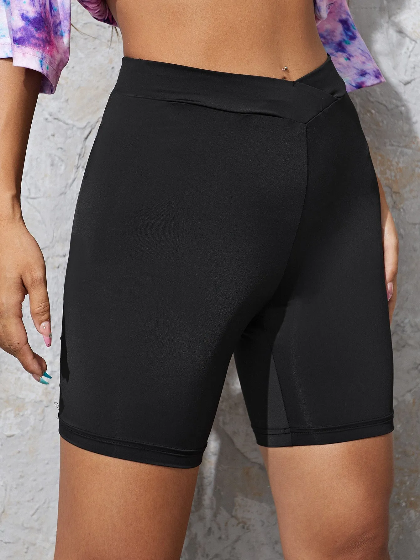 Sporty Plain Wrap Short Women Leggings
