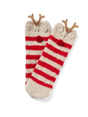 Striped Reindeer Cozy Socks
