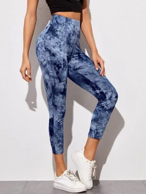 Tie Dye Elastic Waist Crop Leggings