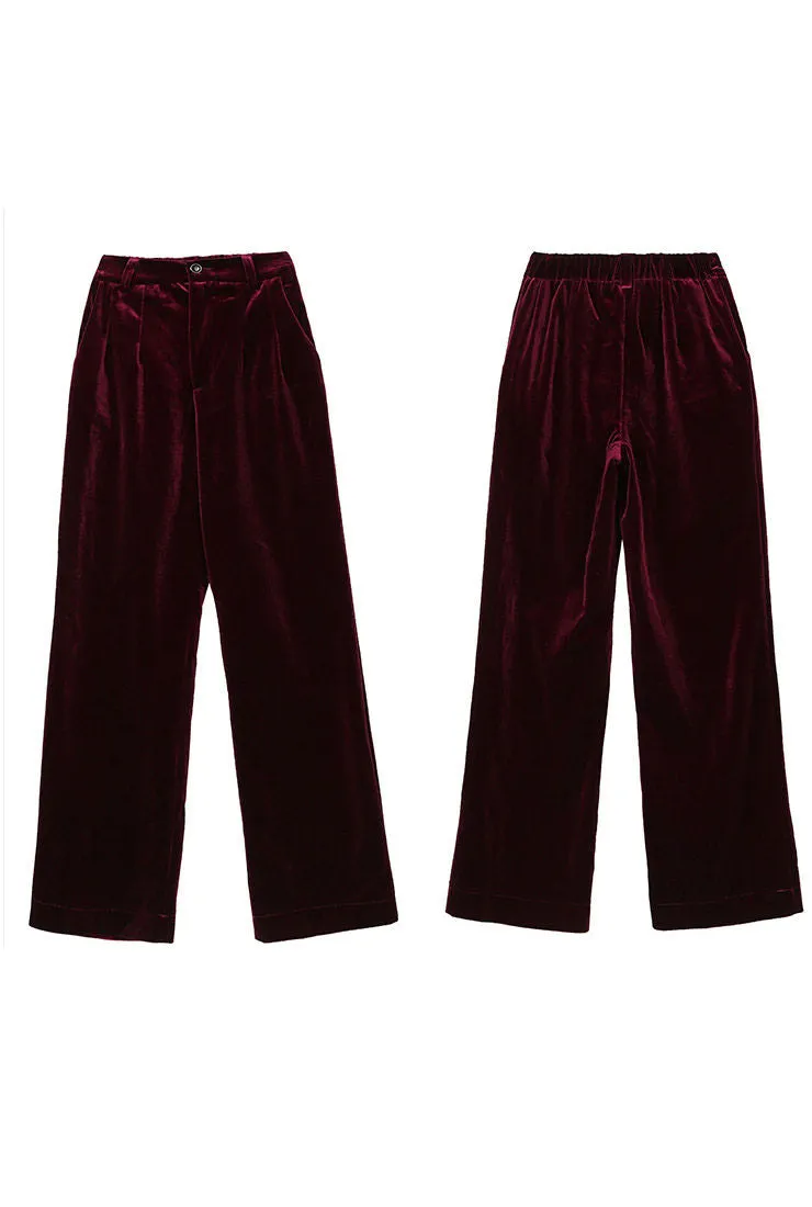 Velvet Deep V-neck Blazer & Straight-Leg Pants Suits