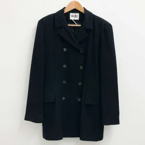 Wallis Jacket UK 14 Black Vintage 90s Double Breasted