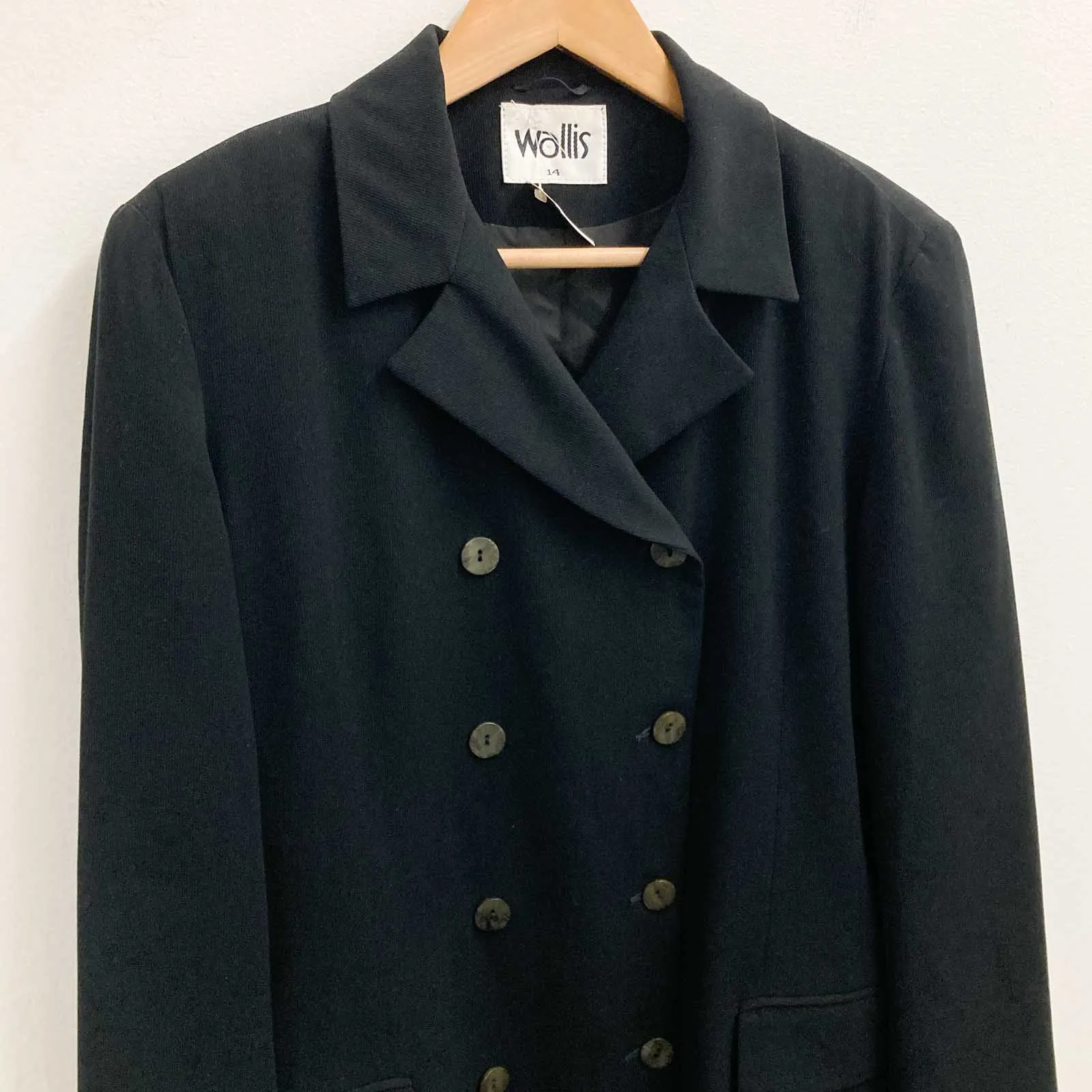 Wallis Jacket UK 14 Black Vintage 90s Double Breasted
