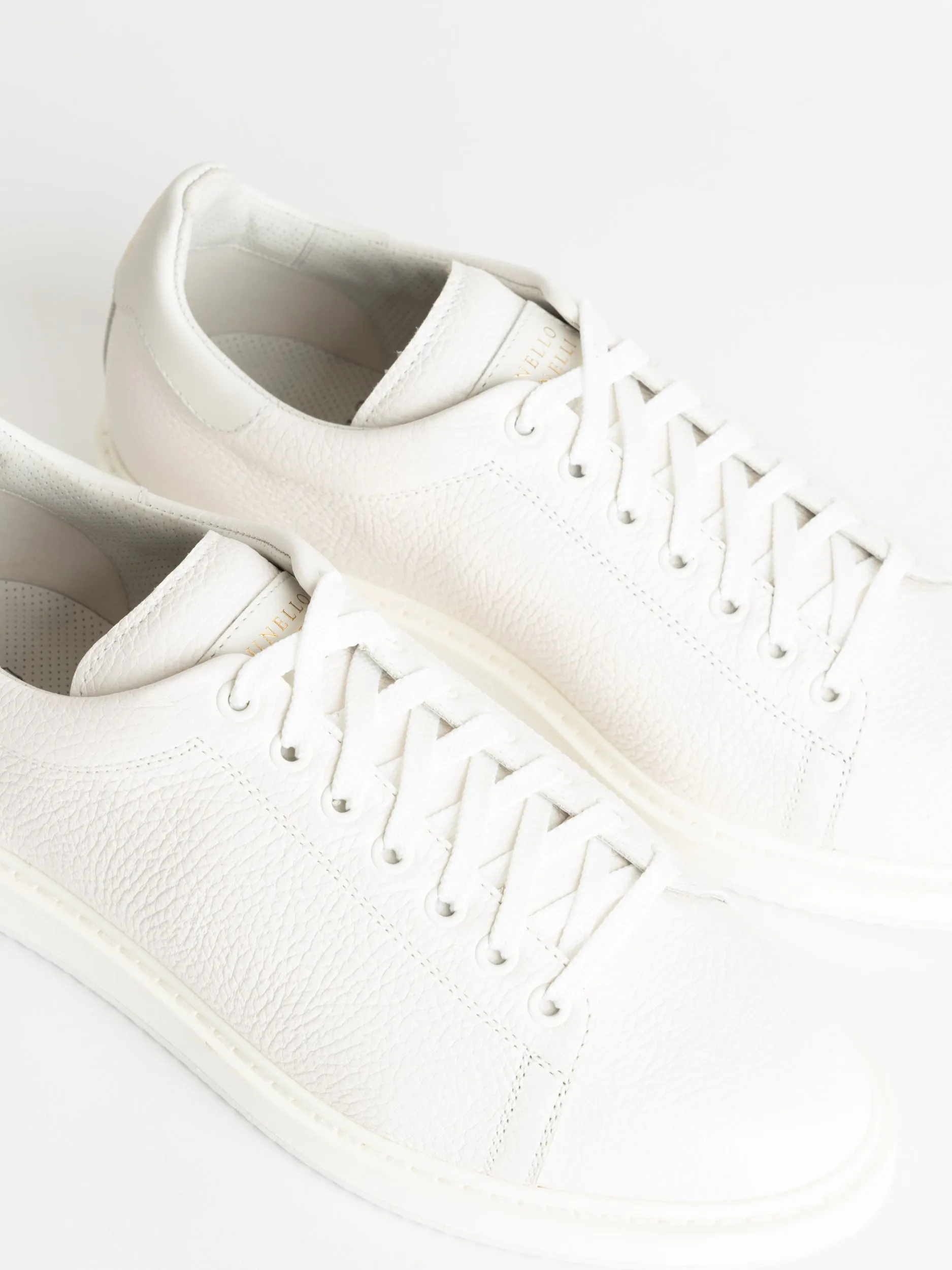 White Grained Calfskin Sneakers
