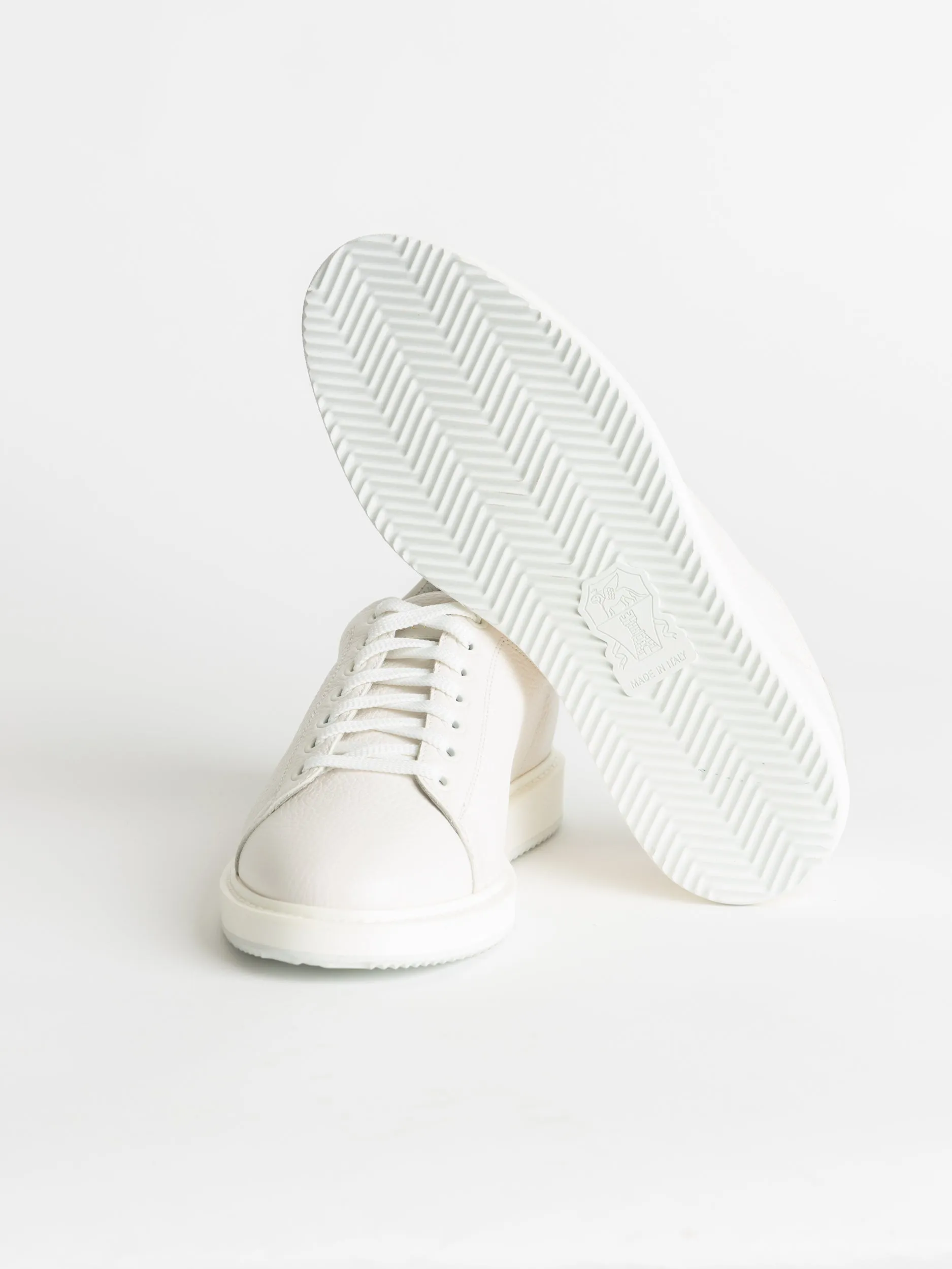 White Grained Calfskin Sneakers
