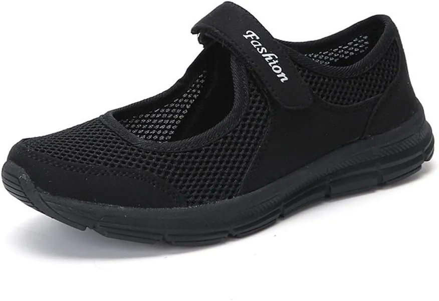 Womens Black Sneakers Breathable Tennis Shoes Mesh Fitness Shoes Platform Ankle Paste Fashion Lightweight Running Shoes Food Service Casual Gym Sports Slip-Ons