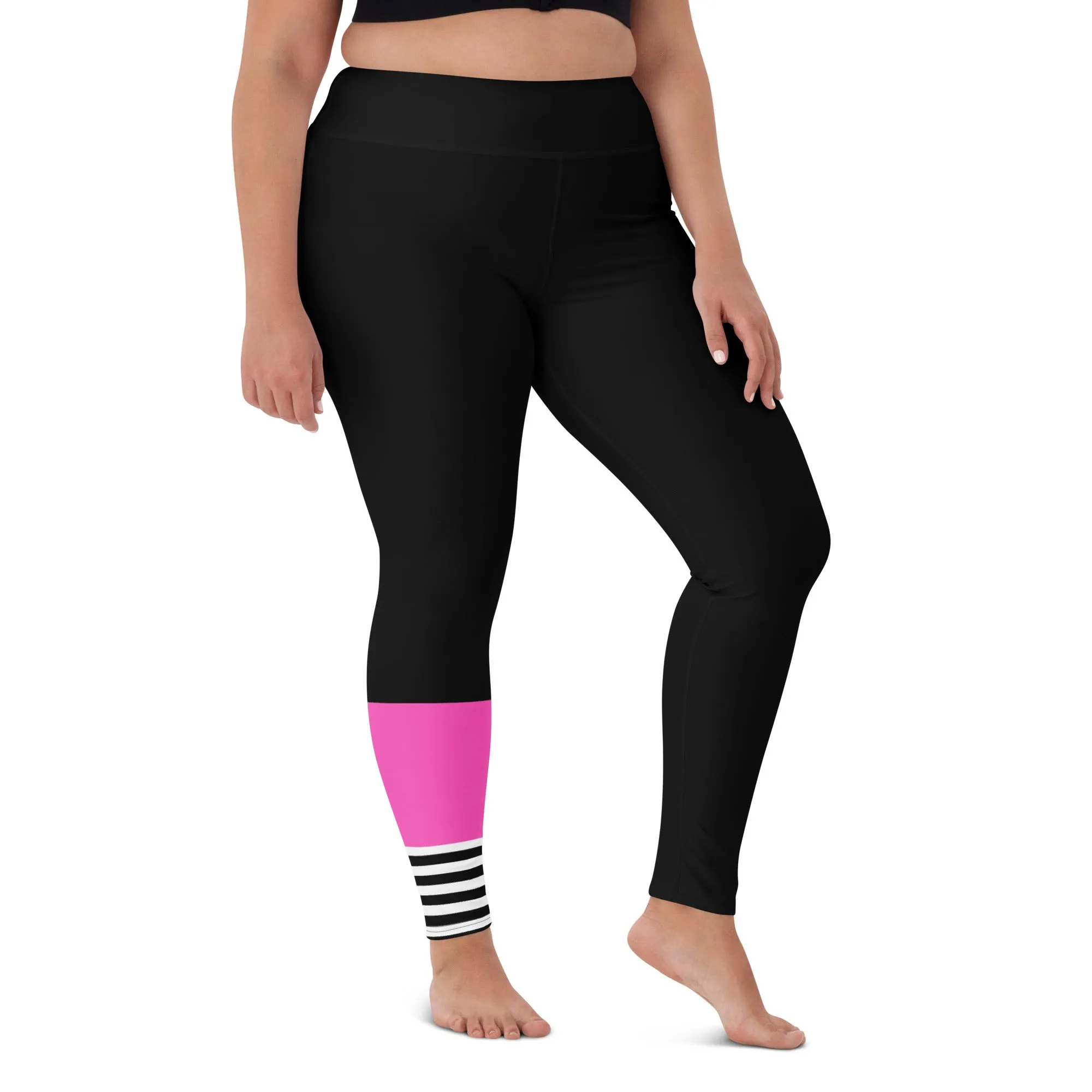 Women's Surf SUP Swim Leggings, UPF 50 - Sporty Black Pink