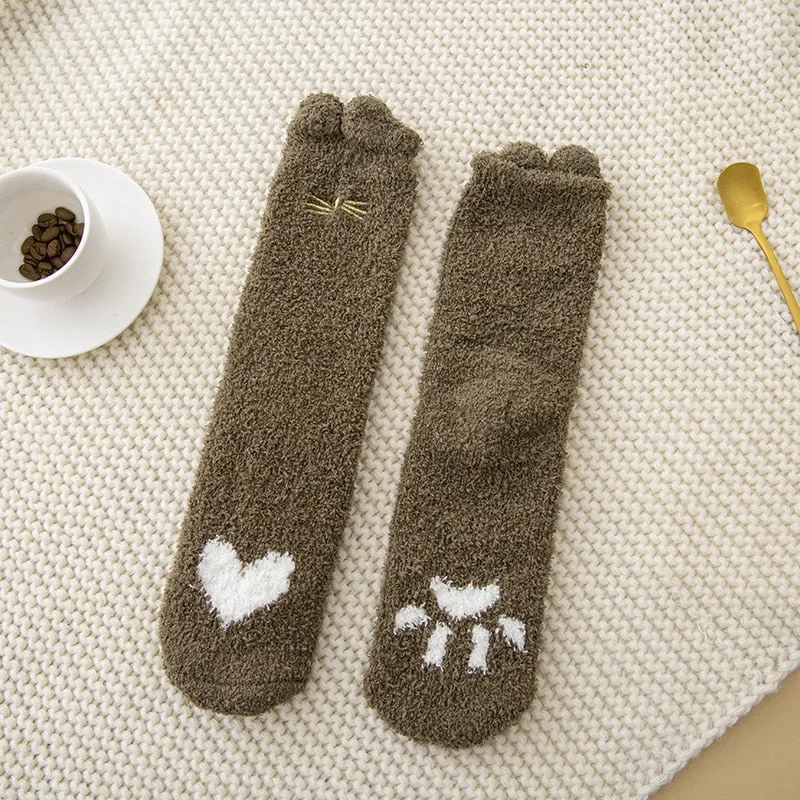 Women's Warm Winter Fluffy Microfiber Socks, Animal Design Fuzzy Cozy Sock