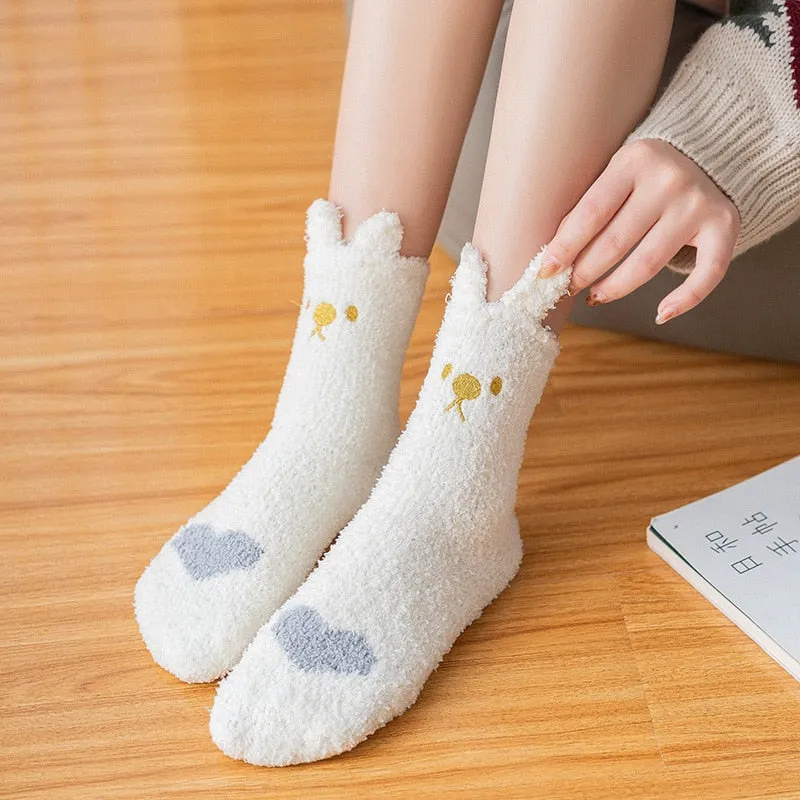Women's Warm Winter Fluffy Microfiber Socks, Animal Design Fuzzy Cozy Sock