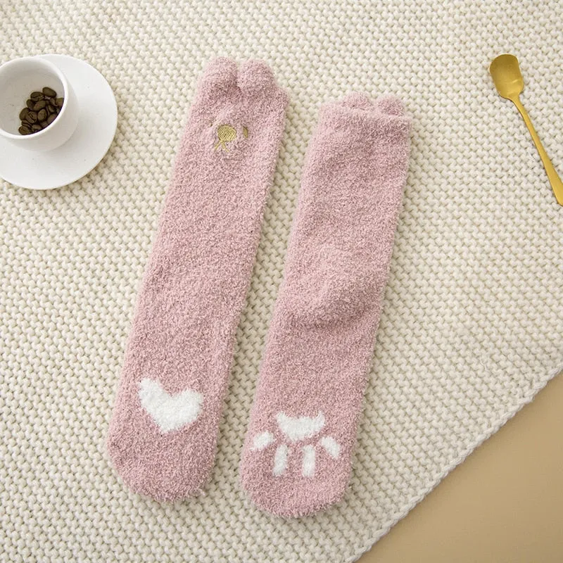 Women's Warm Winter Fluffy Microfiber Socks, Animal Design Fuzzy Cozy Sock